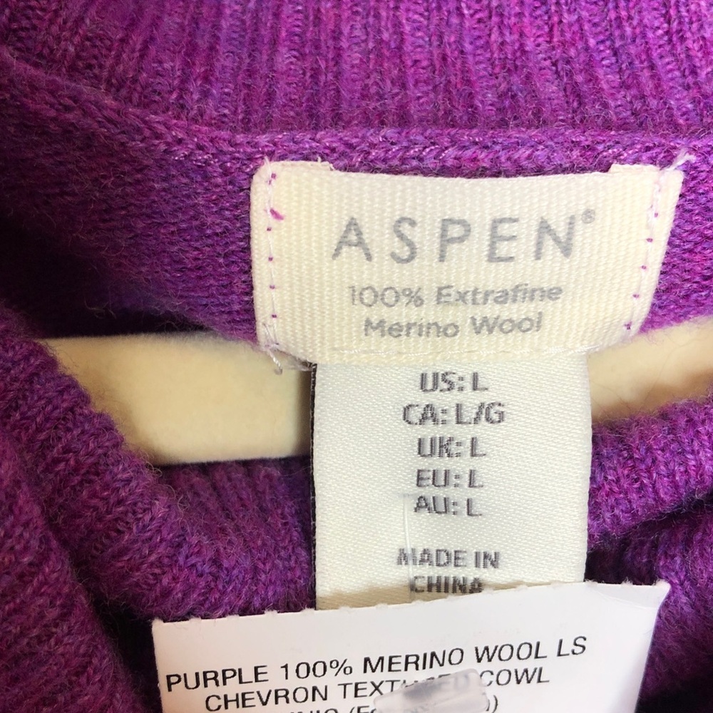 Aspen Extra Fine 100% Merino Wool Purple Sweater Chevron Texture Women’s Large - Picture 2 of 10